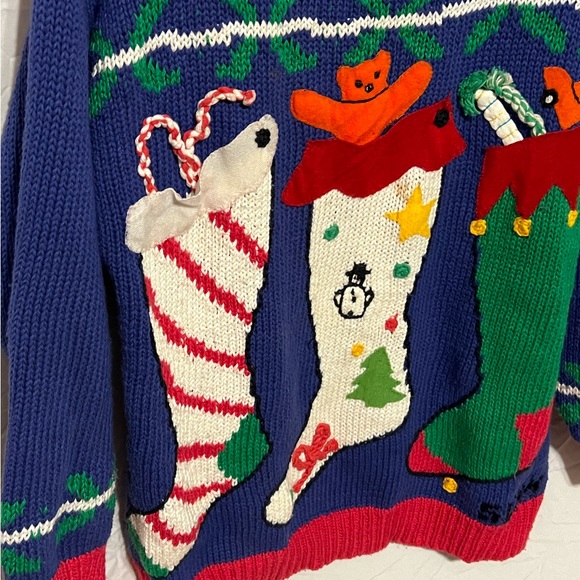 M/L 1980s Vintage knitted Holiday Christmas Stocking Toys Winter sweater - Picture 14 of 14